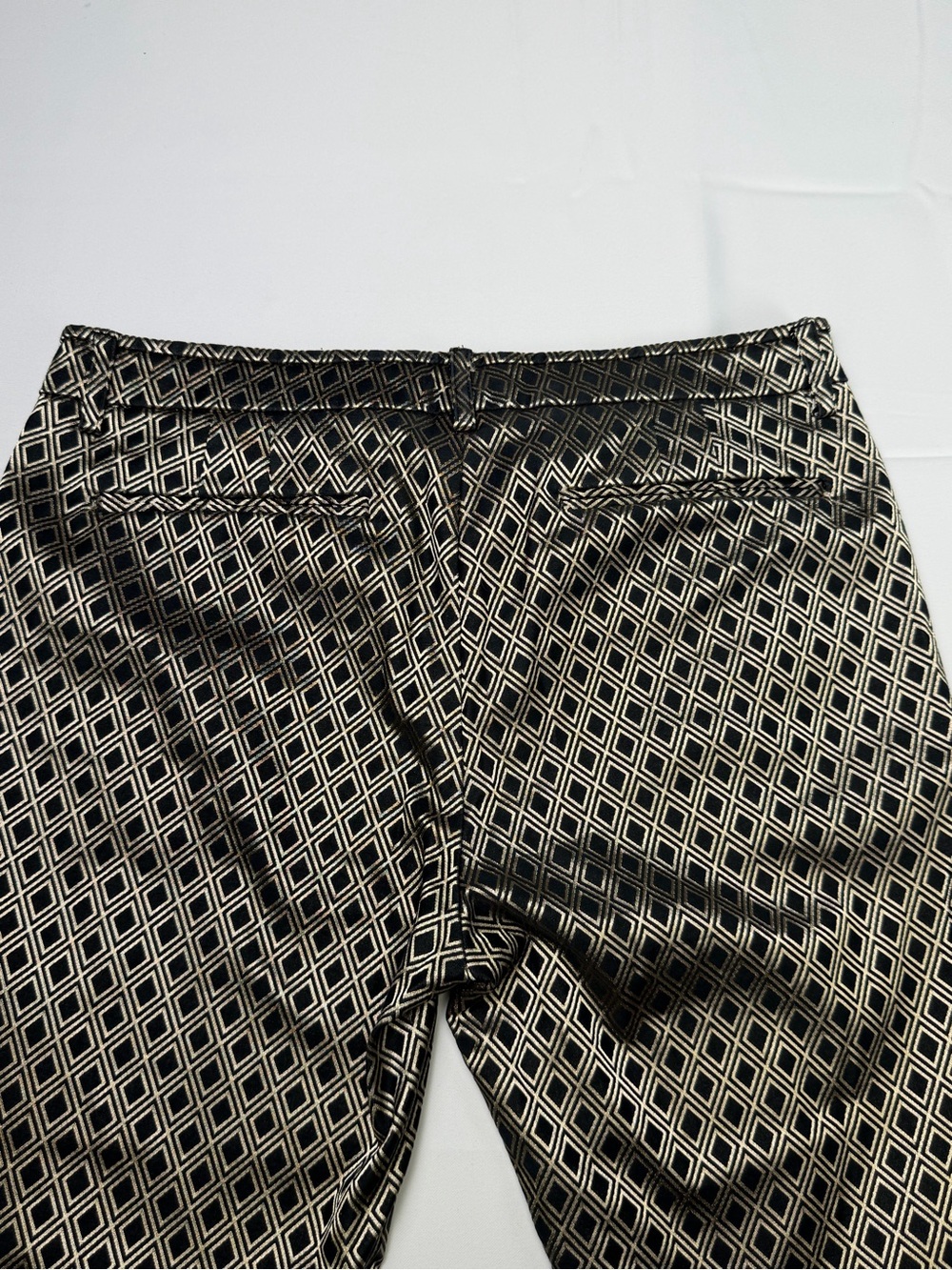 New York & Company Black and Gold Diamond Jacquard Trousers - Bold Style size 4 - Picture 8 of 16